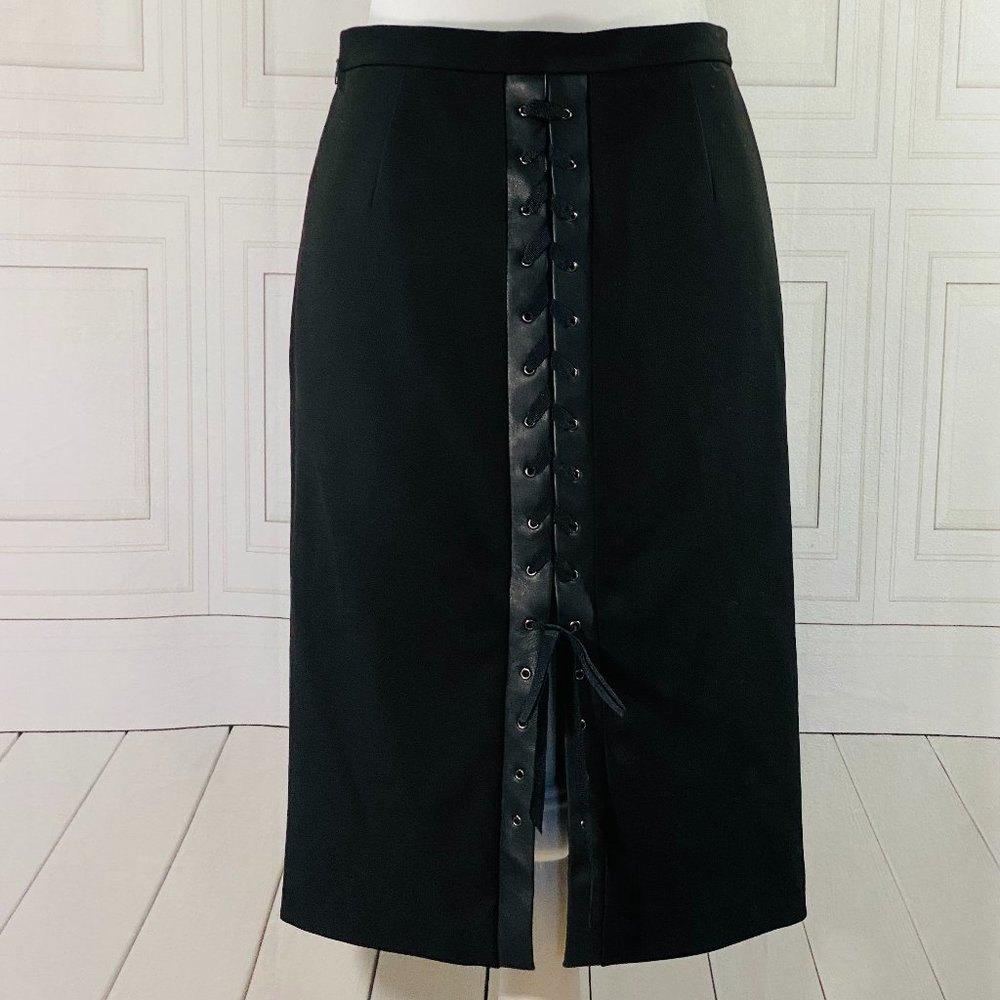 BCBG Black & Leather & Ribbon Skirt